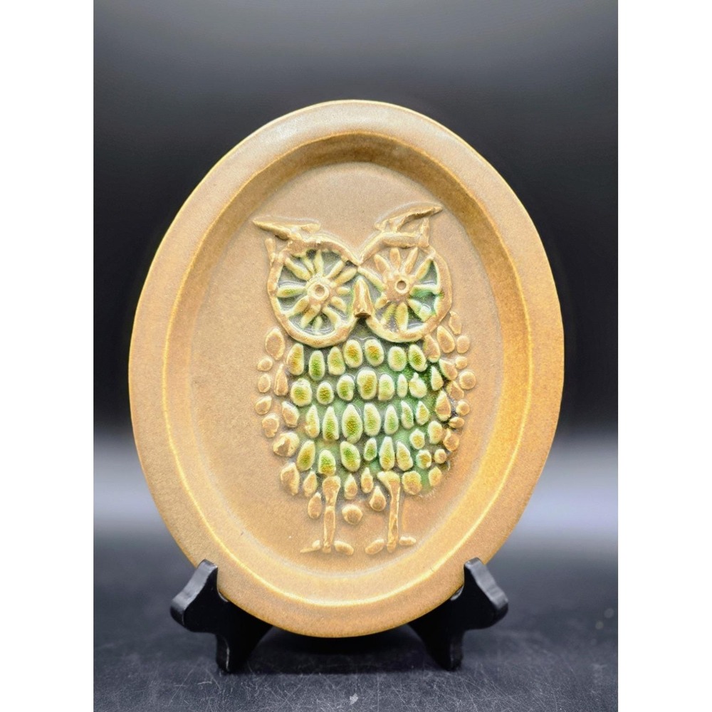 Vintage Bennington Pottery Brown Owl Wall Plaque‎ 8.75" Handmade Folk Art